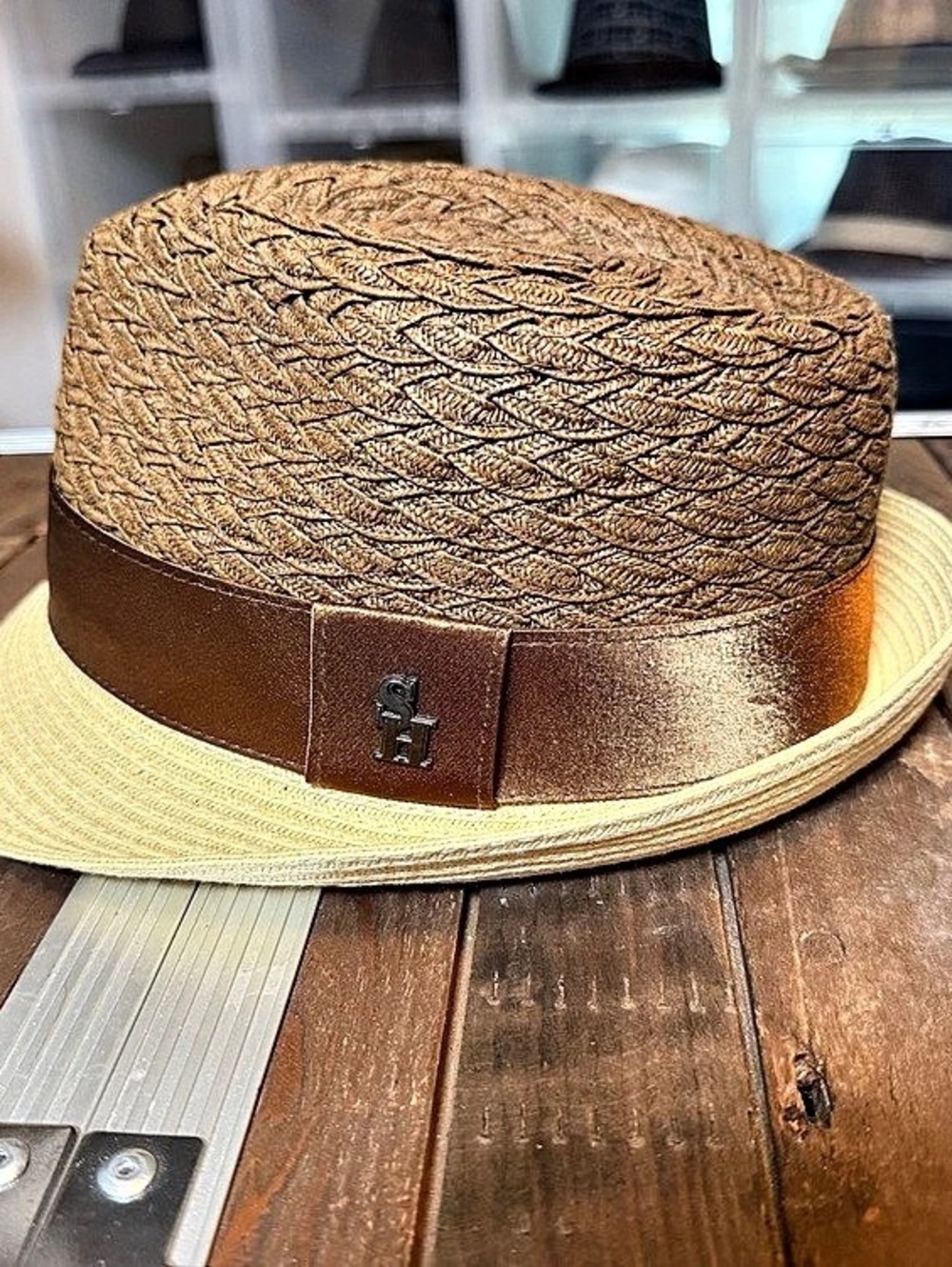 Steve Harvey Collection Two Tone Paper Fedora Brown Cream L/XL 58cm